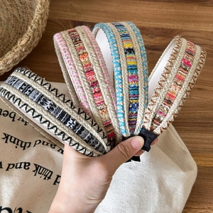 Bohemian braided wide headband set with colorful patterns and sequins for women