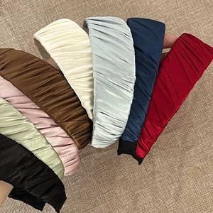 Satin pleated wide headbands in assorted colors with glossy silk texture for women