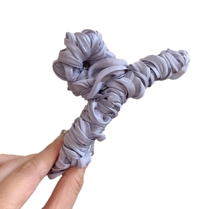 Lavender silk fabric hair claw clip with pleated texture for elegant women styling
