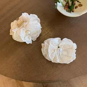 Elegant Korean Style Lace Flower Hair Clip With Faux Artificial Pearl Bow Design White Lace Claw Clip And Banana Clip For Women Girls