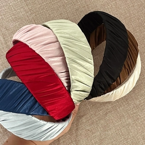 Satin pleated wide headbands in seven elegant solid colors for a high-volume hair look