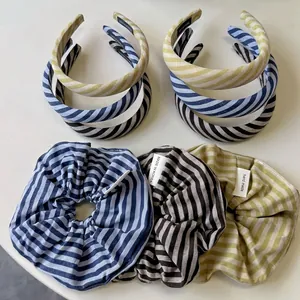 Minimalist striped fabric headband and hair scrunchies with Korean style handmade labels
