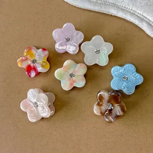 Mini Azetat Blume Haarklammern Mischmaterialien Strass Kleine Pony Clips Frisch Süß Floral Haarnadel Damen Accessoires