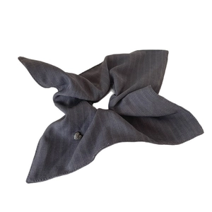 Deep grey striped fabric scrunchie with a silver rhinestone heart charm for women