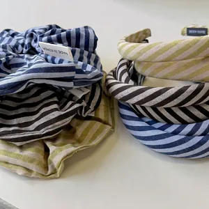 Striped fabric headband and scrunchie set with minimalist Korean style textured patterns