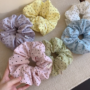 Γλυκό Υφασμάτινο Scrunchie Με Τύπωμα Καρδιάς Κρεμ Χρώμα Ελαστική Κορδέλα Μαλλιών για Γυναίκες Κορίτσια Κορεάτικο Στυλ