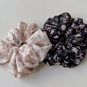 Elastici per Capelli in Chiffon Coreano con Stampa Floreale da Donna Grandi Elastici Dolce Stampa Fiori Supporto Coda di Cavallo