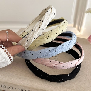 Polka dot twisted headband set in five colors with pleated fabric texture for women
