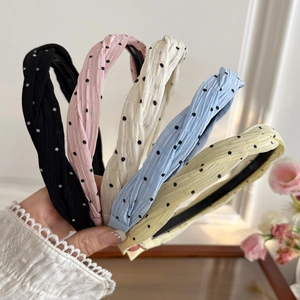 Women Polka Dot Twisted Fabric Headband Sweet Knot Hair Band Non-Slip Hair Hoop Fashion Headwear Daily Styling Accessory