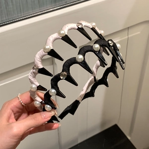 Serre-tête à Dents Ondulées Avec Künstliche Perles Strass Antidérapant en Tissu Pour Coiffure High Skull Top Femme Accessoires Cheveux