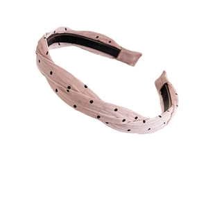 Pink polka dot twist headband for women with soft fabric and non-slip inner grip