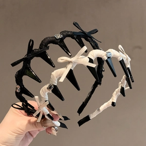 Ballet Style Bow Toothed Headband For Women Non-Slip Satin Wrapped Hair Band With Rhinestone Elegant Hair Accessories