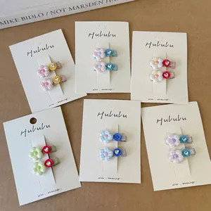 Lot De Barrettes À Cheveux Bec De Canard Fleur Style Coréen Tissu À Carreaux Bouton Strass Coeur Accessoires Cheveux Doux Pour Filles