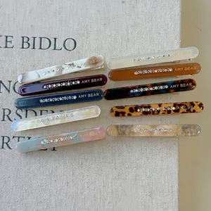 French style acetate hair clips with colored rhinestones in minimalist rectangle design