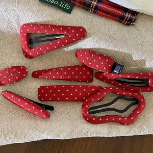 Vintage Red Polka Dot Fabric Wrapped Hair Clips Sweet Side Fringe BB Clips For Women Girls Non-Slip Retro Hairpins Hair Accessories