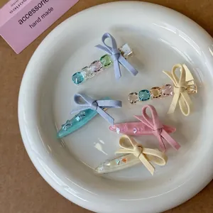 Dolce Fermaglio per Capelli con Fiocco in Strass Scintillanti per Donna Colore Macaron Resina Becco d'Anatra Accessori per Capelli