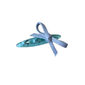 Fermaglio per capelli azzurro con fiocco di cristallo scintillante e nastro elegante