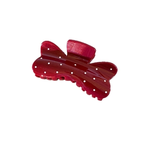 French style red polka dot butterfly hair claw clip with elegant gold glitter finish