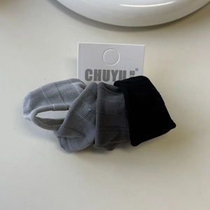 Set of four premium high-elasticity ice silk scrunchies in black and grey tones
