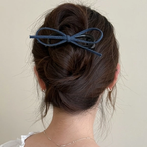 Pince à cheveux avec nœud en denim bleu pour femme accessoire de coiffure chignon