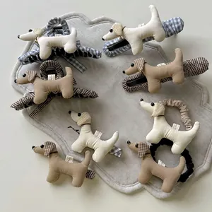 Lot de pinces à cheveux en peluche chiot mignon en crème et beige avec carreaux