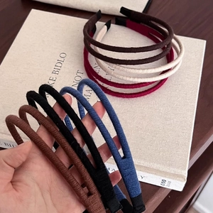 Minimalist double-layer plush headband set in various solid colors for women