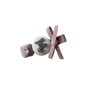 Fermaglio per capelli con fiocco scintillante e strass rosa con dettaglio lettera F