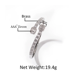 Silver color brass bangle with AAA+ Zircon stones and 8.6mm width for women