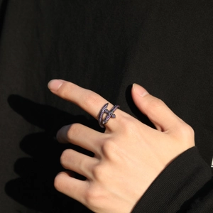 Bague épée vintage hip hop avec zircons violets micro-pavés pour hommes et femmes