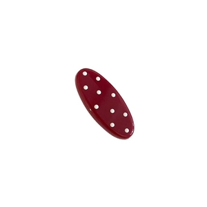 Vintage burgundy hair clip with white polka dots for women on a white background