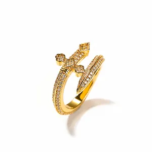 Bague Épée De Justice Hip Hop Vintage Pour Hommes Femmes Cuivre AAA Zirconia Micro Pavage Gothique Bague Anneau Bijoux Cadeau