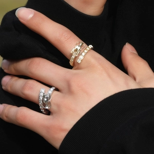Adjustable dragon ring with zircon paving in gold and silver finish for hip-hop style