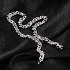 Collier chaîne cubaine 9mm argentée style hip hop punk avec strass brillants pavés