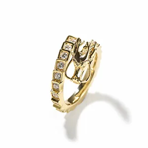 Hip Hop Dragon Head Open Ring Adjustable Copper Zirconia Inlaid Chinese Style Ethnic Fashion Jewelry Ring For Men Women
