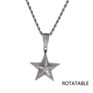 Hip Hop Rotierende Fünfzackige Stern Anhänger Halskette Kupfer Strass Iced Out Bling Stern Halskette Kordelkette Schmuck