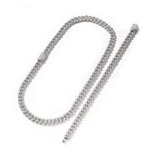 Ensemble hip-hop chaîne cubaine 9mm sertie de diamants avec collier et bracelet en argent