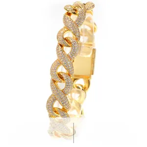 Macro view of gold-plated copper bracelet with micro-paved cubic zirconia links