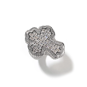 Hip hop style silver cross ring with pavé cubic zirconia for men in a bold retro design