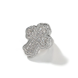 Hip hop style silver cross ring for men with micro-paved cubic zirconia stones