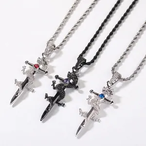 Collier Pendentif Dragon Enroulé Autour d'une Épée Hip Hop Chaîne Torsadée en Acier Inoxydable Bijoux Punk Gothique pour Hommes