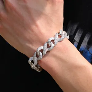 Hip Hop Iced Out Infinity Link Chain Bracelet For Men Women Copper Rhinestone Geometric Trendy Retro Jewelry Gold Silver