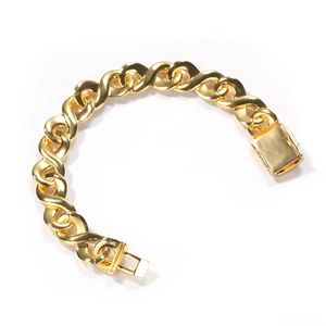 Hip hop infinity link bracelet in polished gold finish with a secure box clasp closure