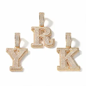 Collana con Pendente Iniziale Lettera Numero Hip Hop Iced Out Per Uomo Donna Placcato Oro Argento Gioielli in Rame