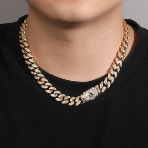 12mm vergoldete Panzerkette im Hip-Hop-Stil mit Iced-Out A-Anhänger für Herren