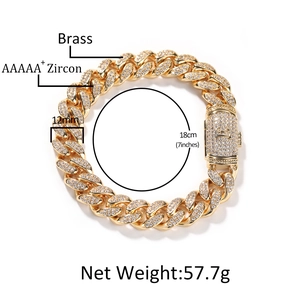 12mm goldene Panzerkette Armband für Herren mit 5A Zirkonia Einlage und Messing Basis