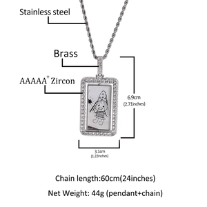 Collier pendentif rectangulaire rotatif en acier inoxydable avec zircone AAAAA+ et chaîne de 60cm