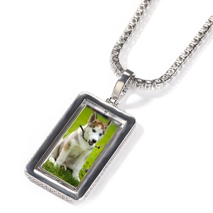 Pendentif photo rotatif hip hop rectangulaire avec chaîne tennis étincelante