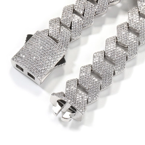 Hip hop style 19mm silver plated Cuban link bracelet with full iced out crystal pavé finish