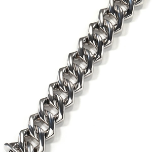 Polished silver cuban link chain with 19mm rhombic zircon pave settings for hip hop men