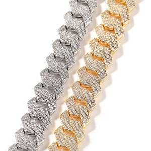 19mm Iced out cuban link chain with zircon stones in gold and silver hip hop style
